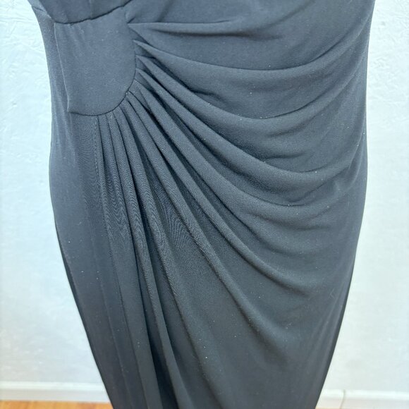 Connected Apparel Black Long Mock Wrap Dress with Slit - Picture 4 of 6